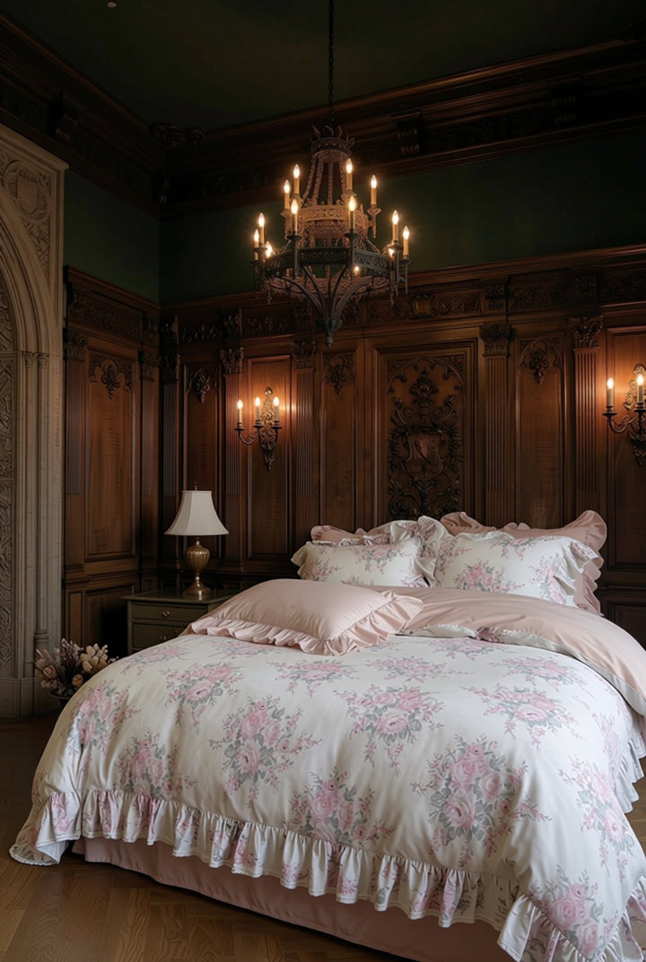Pink Rose Lace Bedding Set – Garden of Petals