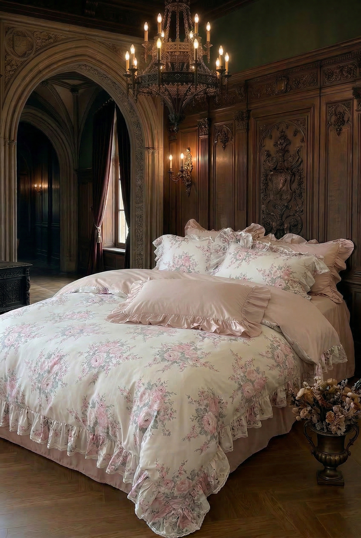Pink Rose Lace Bedding Set – Garden of Petals