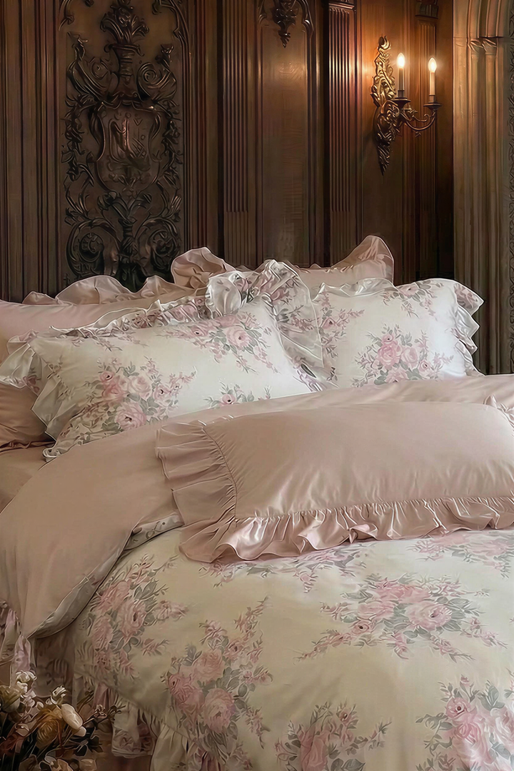 Pink Rose Lace Bedding Set – Garden of Petals