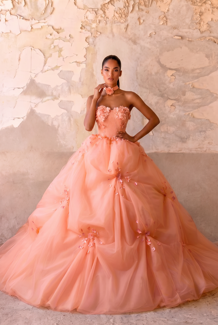 Pink Floral Ball Gown - Tiered Ball Gown - Fairy Inspired Wedding Dress - Corset Tulle Dress with Layered Ruffle Skirt Plus Size
