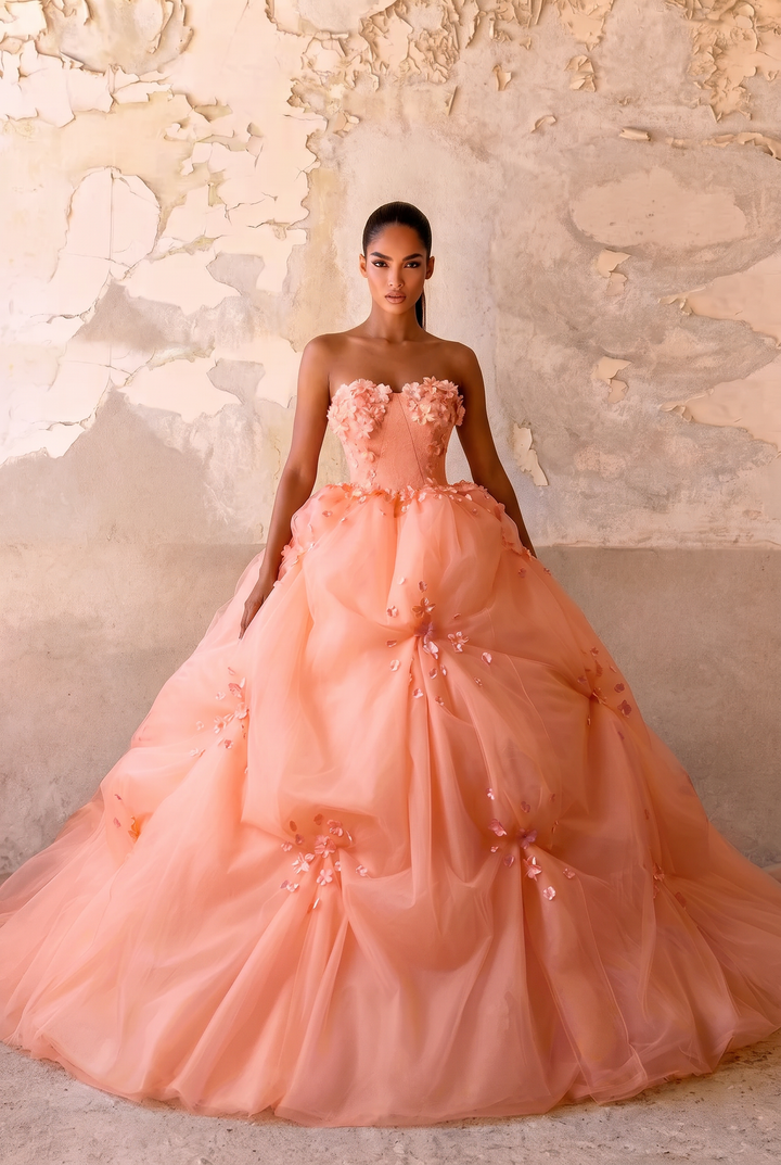 Pink Floral Ball Gown - Tiered Ball Gown - Fairy Inspired Wedding Dress - Corset Tulle Dress with Layered Ruffle Skirt Plus Size