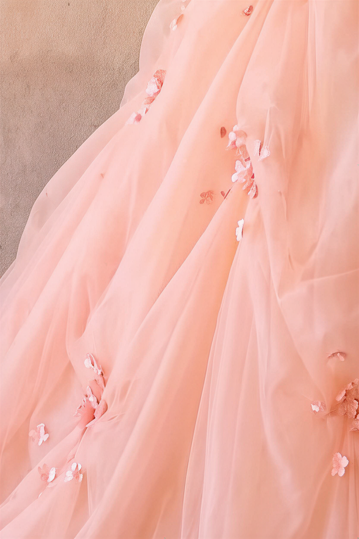 Pink Floral Ball Gown - Tiered Ball Gown - Fairy Inspired Wedding Dress - Corset Tulle Dress with Layered Ruffle Skirt Plus Size