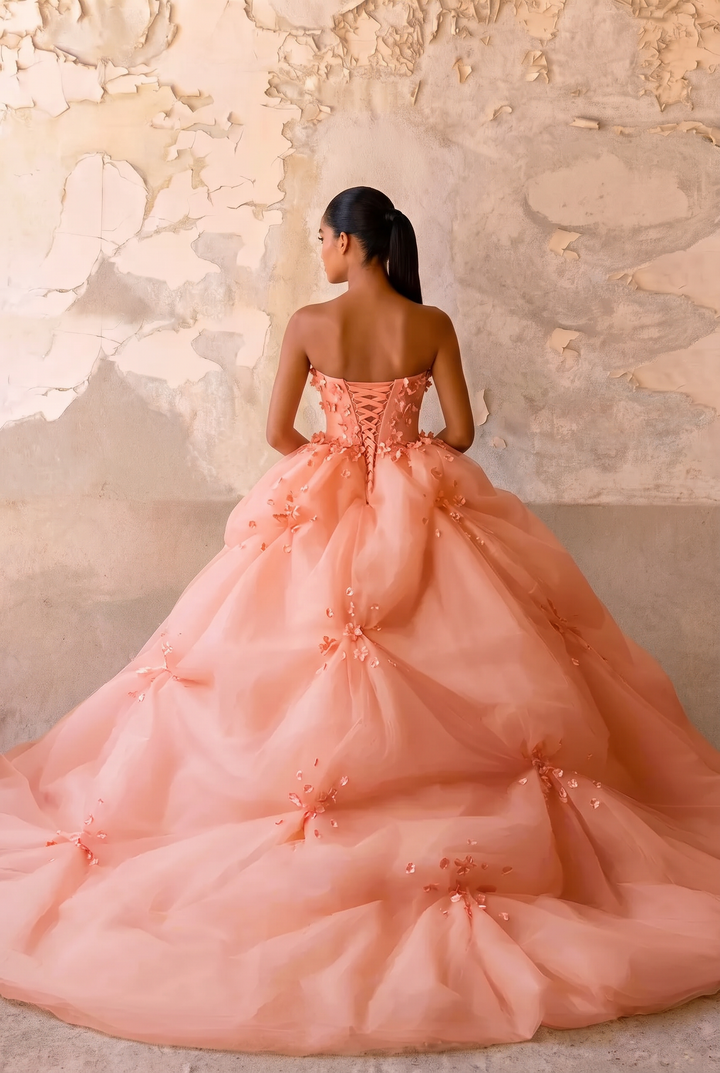 Pink Floral Ball Gown - Tiered Ball Gown - Fairy Inspired Wedding Dress - Corset Tulle Dress with Layered Ruffle Skirt Plus Size