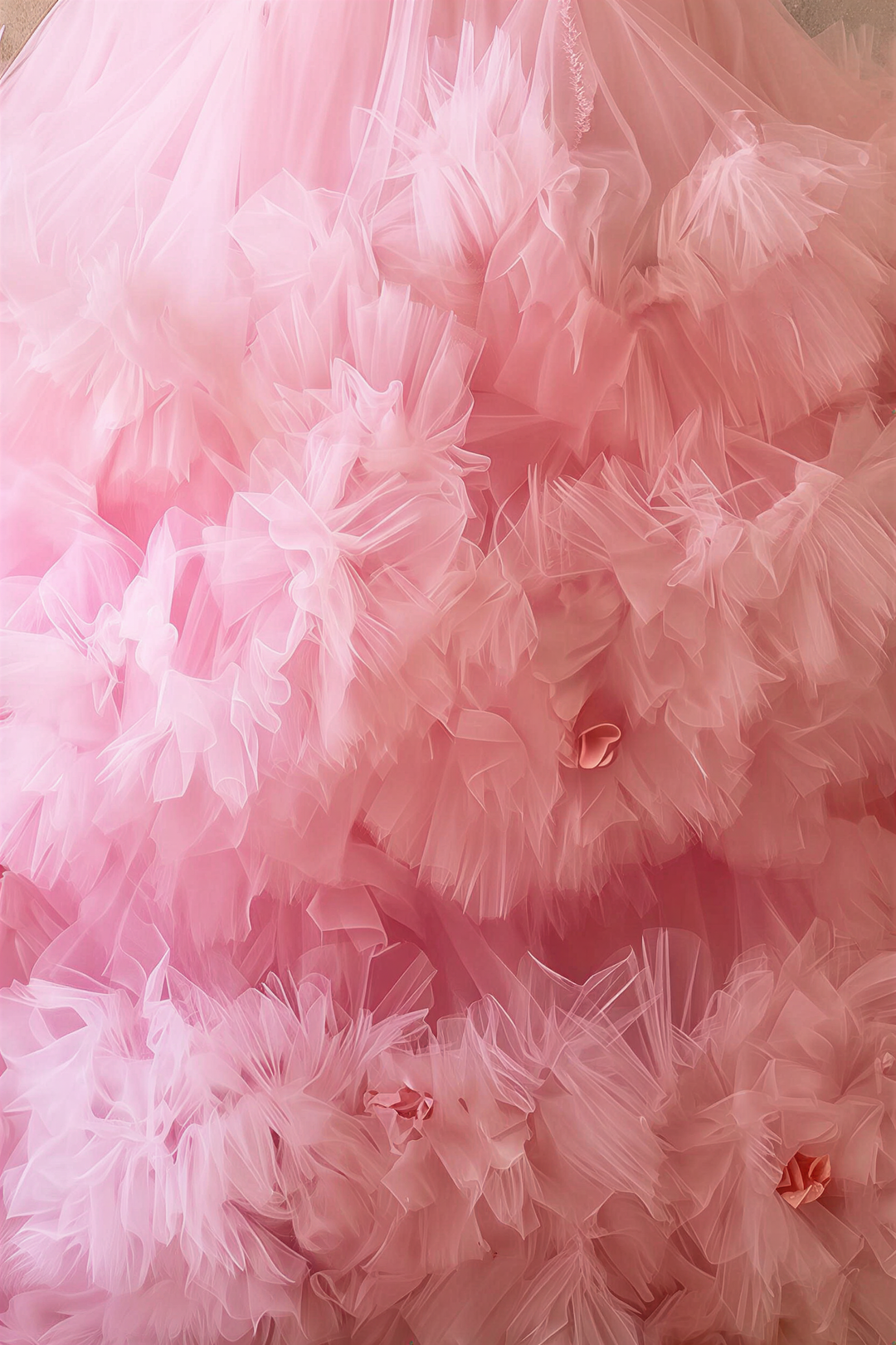 Pink Floral Ball Gown with Layered Tulle Ruffle Skirt - Romantic Strapless Evening Dress - Strapless Ball Gown with Corset Back Plus Size