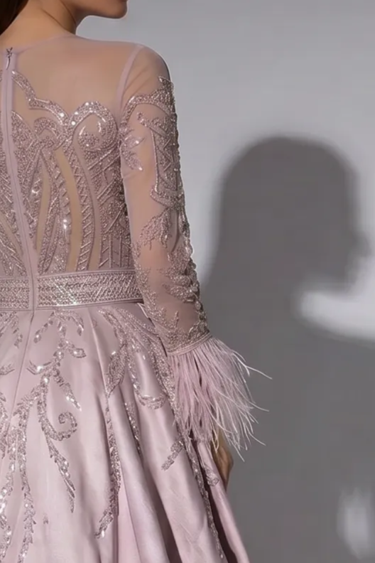 Pink Sequin Ball Gown Evening Dress and Feather Bridal Gown - Pink Evening Dress Plus Size