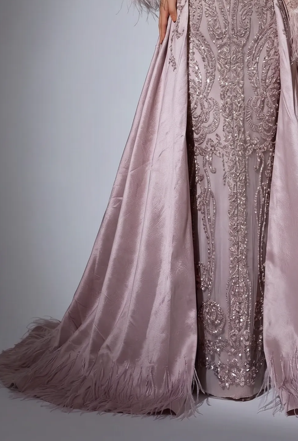Pink Sequin Ball Gown Evening Dress and Feather Bridal Gown - Pink Evening Dress Plus Size