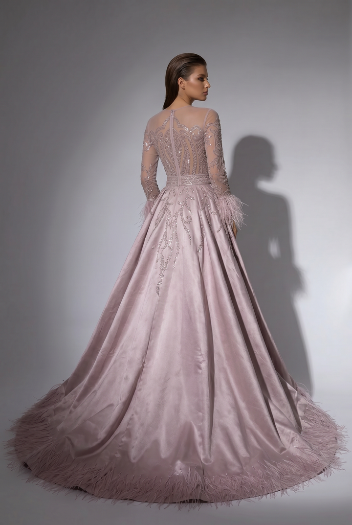 Pink Sequin Ball Gown Evening Dress and Feather Bridal Gown - Pink Evening Dress Plus Size