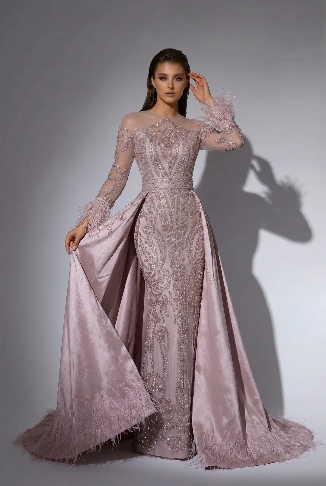 Pink Sequin Ball Gown Evening Dress and Feather Bridal Gown - Pink Evening Dress Plus Size