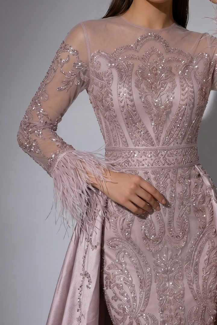 Pink Sequin Ball Gown Evening Dress and Feather Bridal Gown - Pink Evening Dress Plus Size