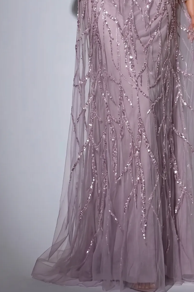 Pink Sequin Evening Gown - Pretty Sequin Dress - Convertible Pink Tulle Evening Dress with Long Sleeve Plus Size