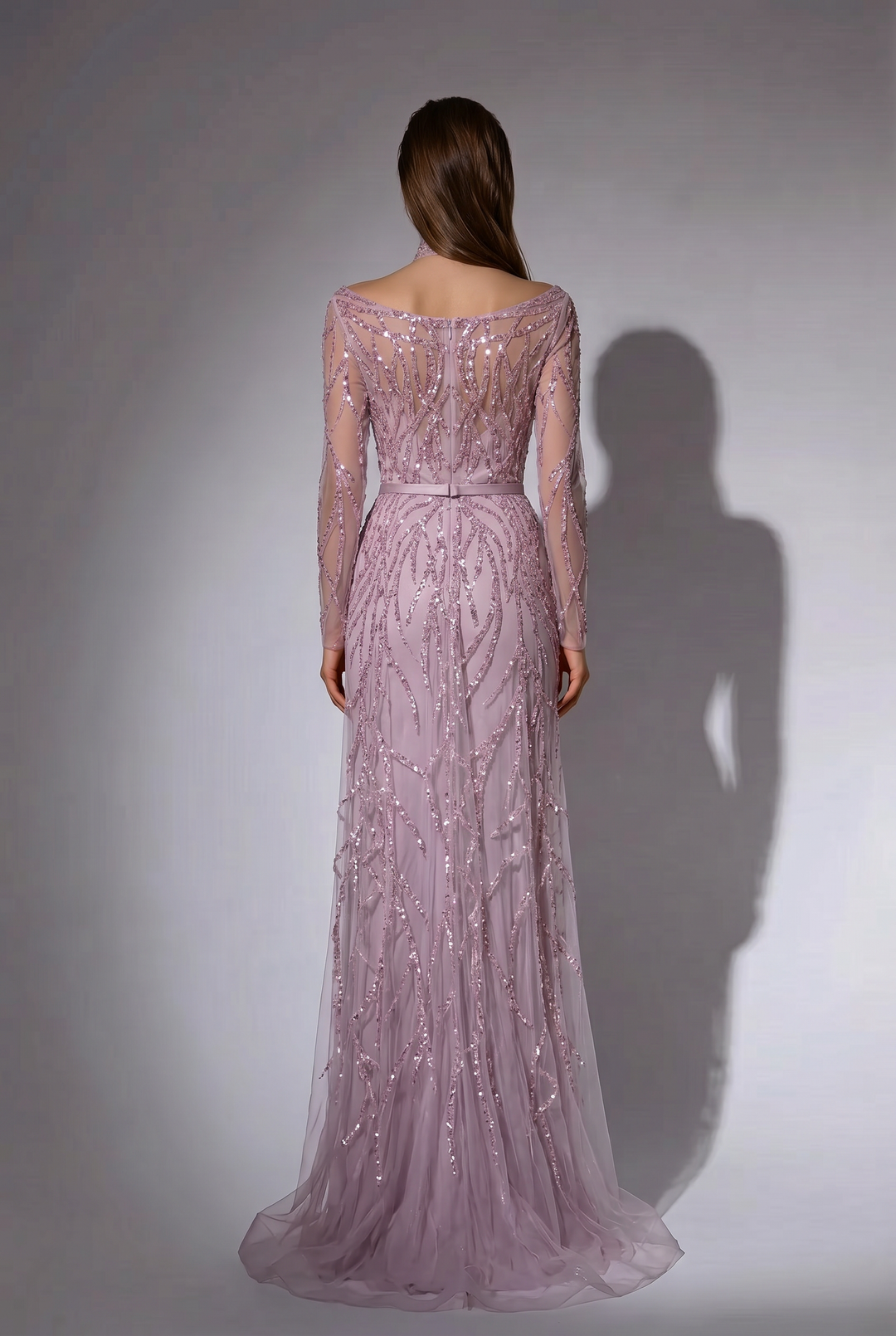 Pink Sequin Evening Gown - Pretty Sequin Dress - Convertible Pink Tulle Evening Dress with Long Sleeve Plus Size