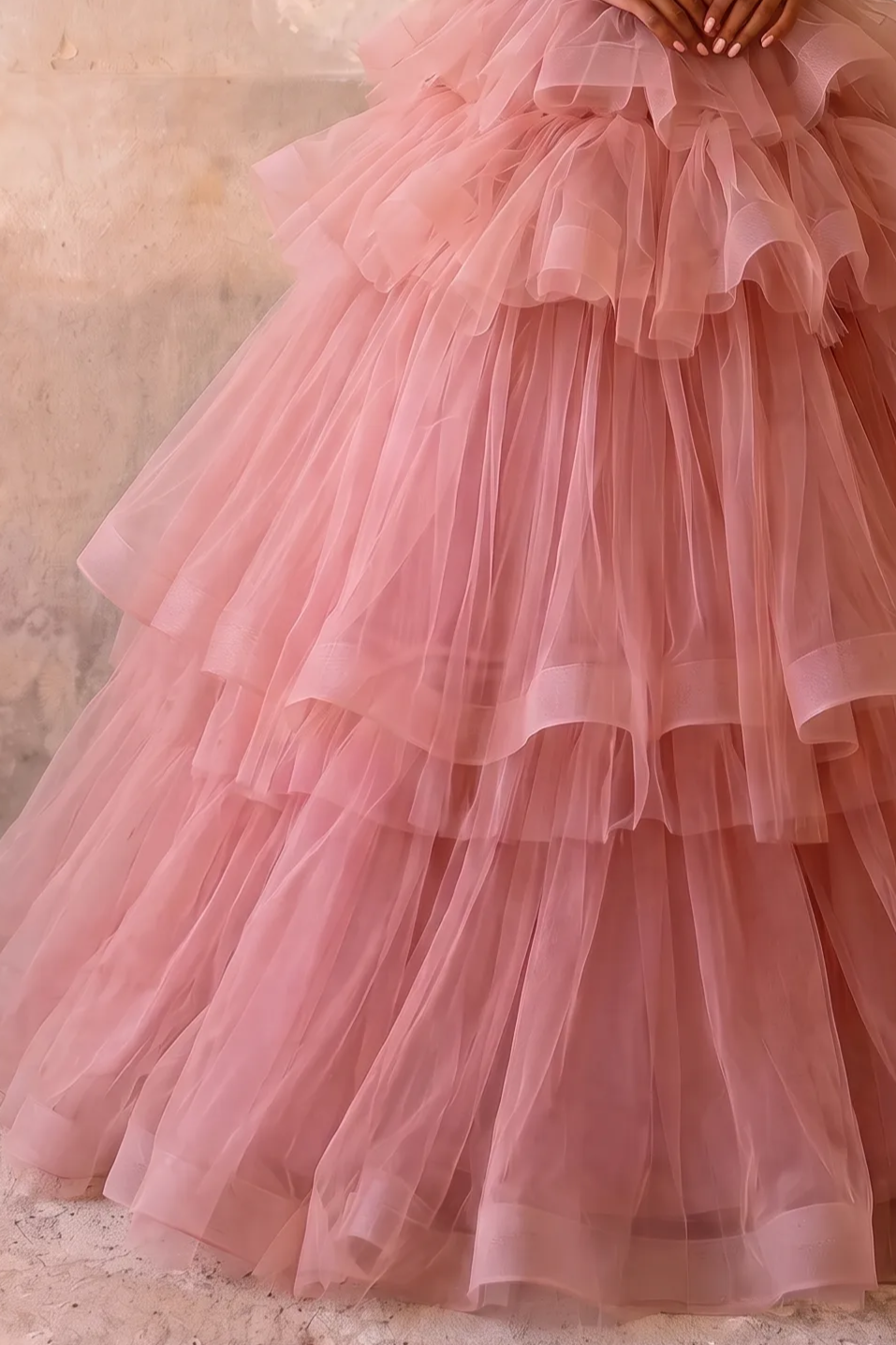 Pink Strapless Evening Ball Gown - Princess Ball Gown with Corset Back - Layered Tulle Ruffle Dress Plus Size
