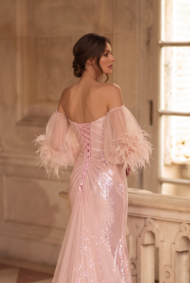 Pink Tulle Mermaid Evening Gown with Sequin Detail - Sparkly Glitter Maxi Dress - Pink Sequin Dress Plus Size