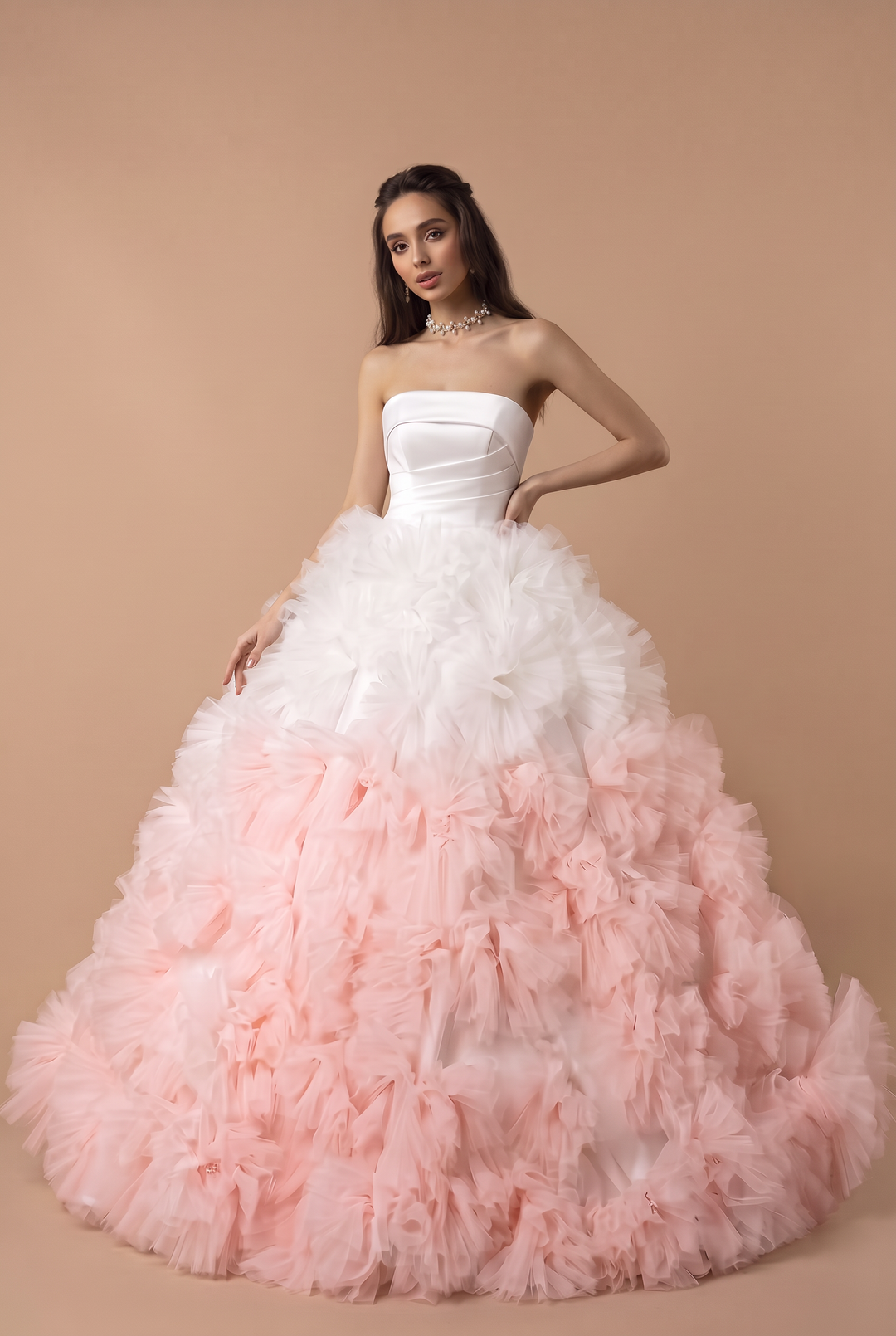 Pink Wedding Dress White and Blush Ombre Floral Tulle Ball Gown Plus Size