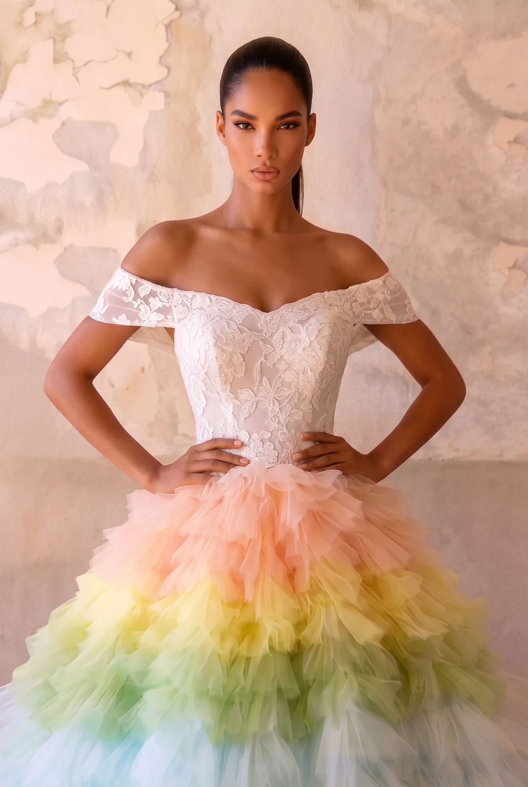 Pink and Blue Tiered Tulle Ball Gown - Off the Shoulder Ball Gown - Corset Tulle Dress with Layered Ruffle Skirt Plus Size