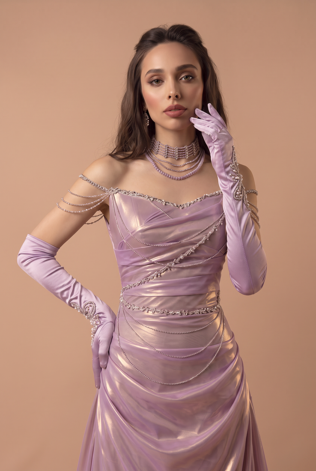 Purple Mermaid Evening Gown with Glitter Accents – Strapless Glitter Dress with Elegant Draping – Purple Evening Dress with Corset Back Plus Size