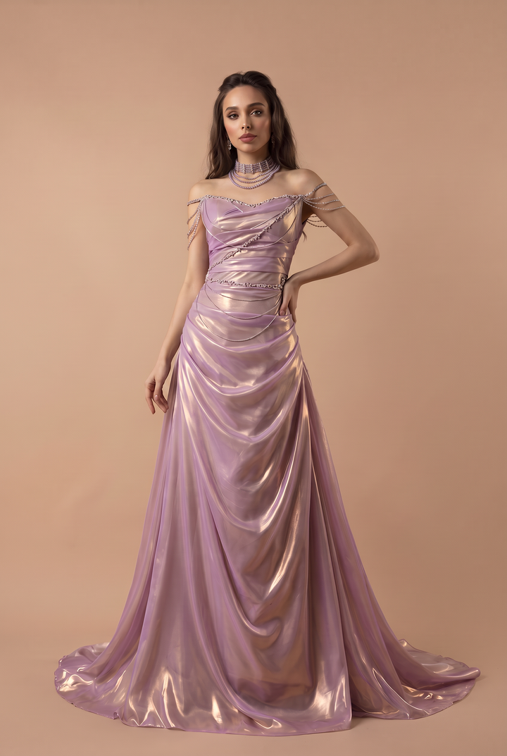 Purple Mermaid Evening Gown with Glitter Accents – Strapless Glitter Dress with Elegant Draping – Purple Evening Dress with Corset Back Plus Size