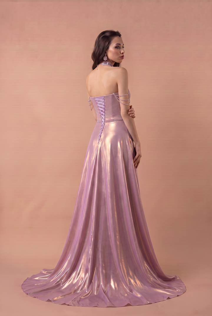 Purple Mermaid Evening Gown with Glitter Accents – Strapless Glitter Dress with Elegant Draping – Purple Evening Dress with Corset Back Plus Size
