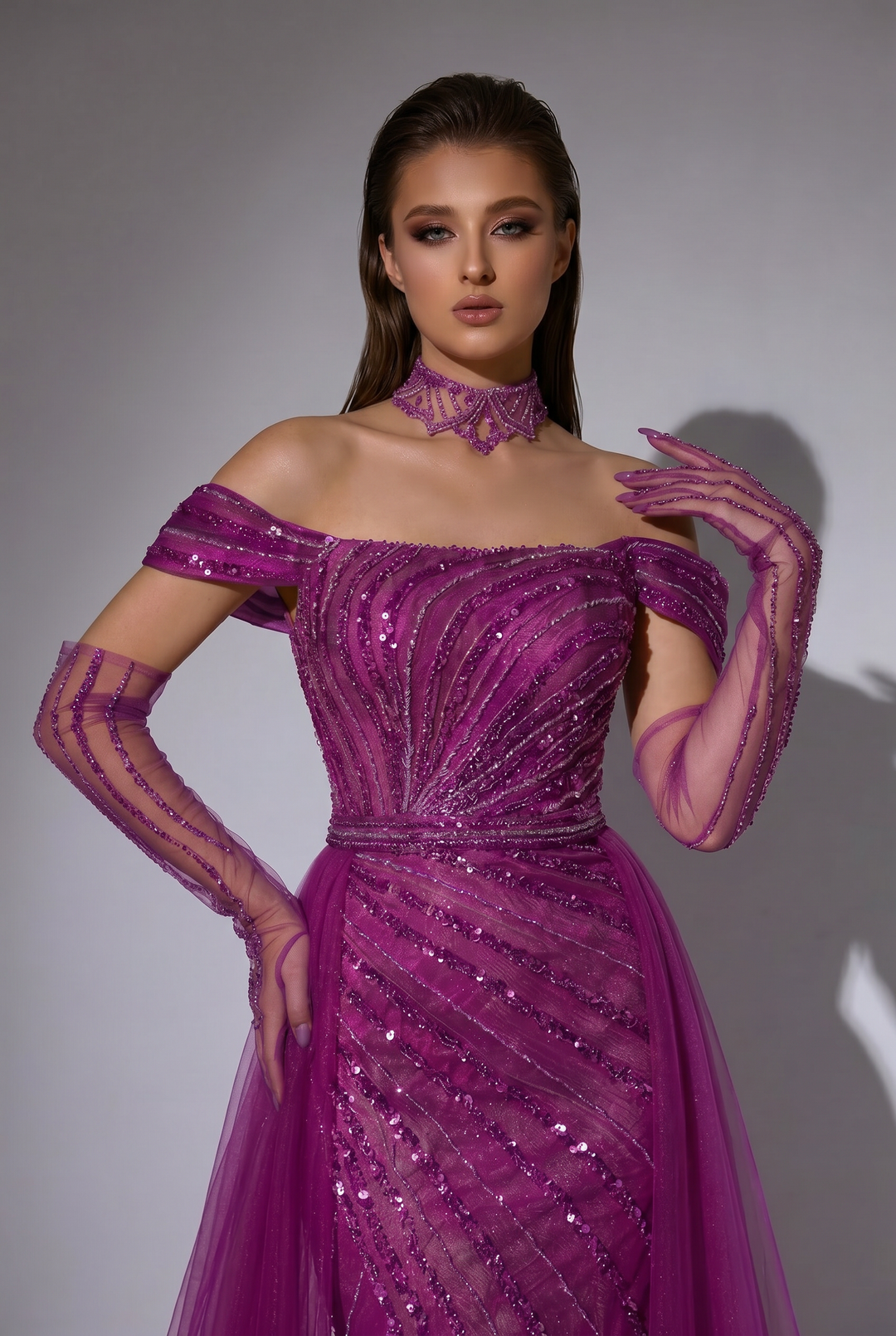 Purple Off-Shoulder Sequin Dress and Elegant Glitter Evening Gown - Convertible Tulle Evening Drss Plus Size