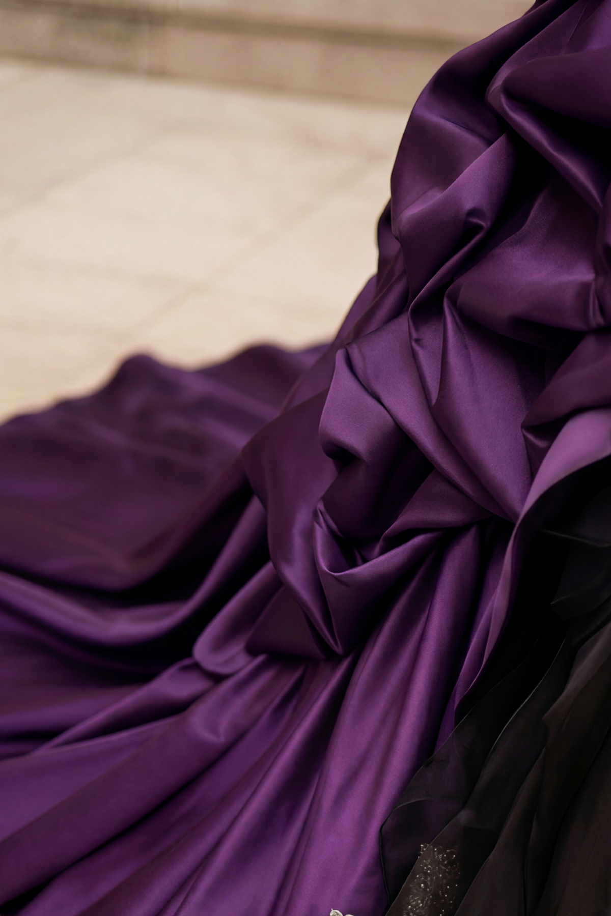 Purple Satin Gothic Ball Gown Spaghetti Strap Ruched Bodice Layered Ruffle Skirt Evening Dress Plus Size Purple Satin Gothic Ball Gown Spaghetti Strap Ruched Bodice Layered Ruffle Skirt Evening Dress Plus Size