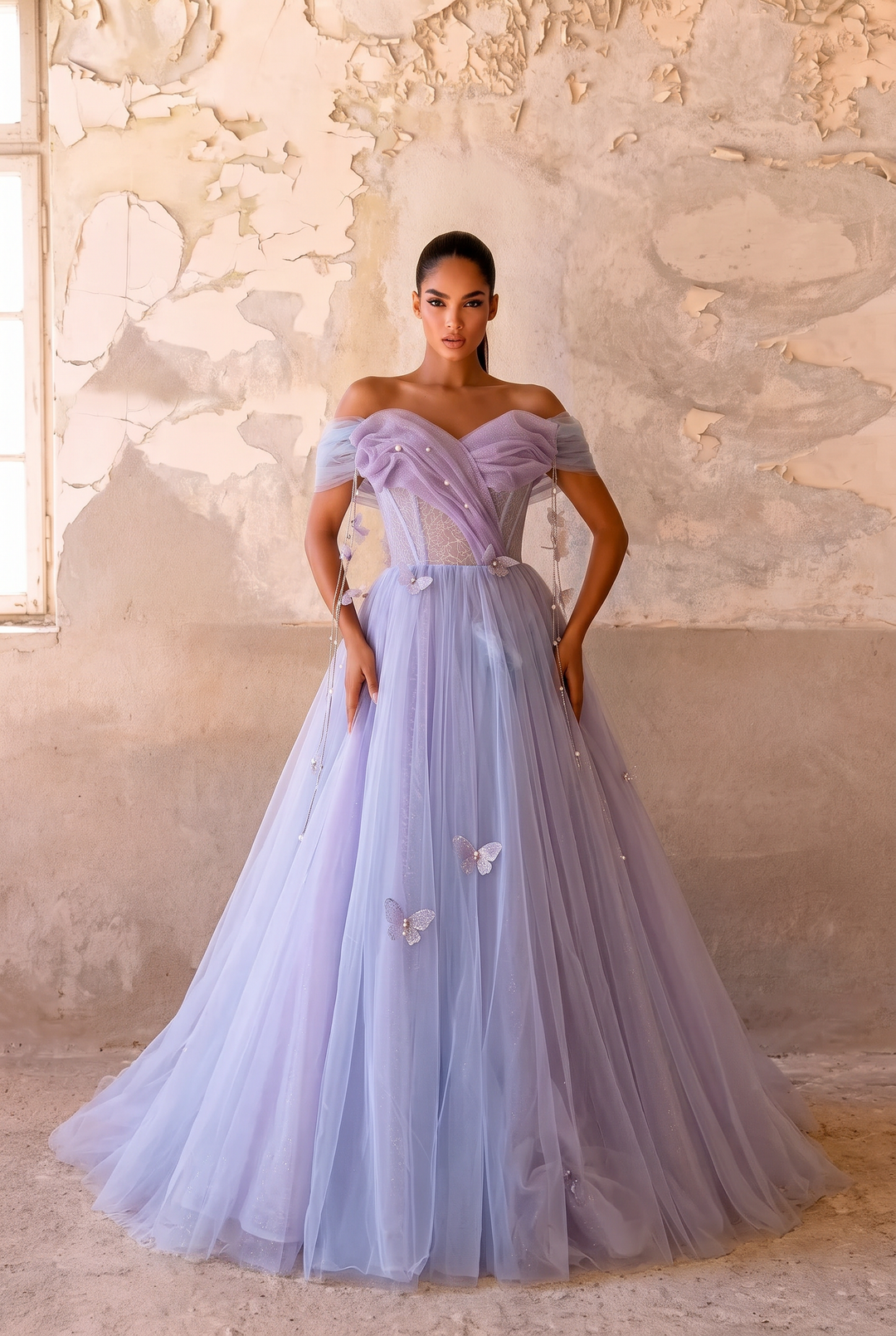 Purple Tulle Ball Gown Evening Dress - A-Line Wedding Gown with Sweetheart Neckline - Elegant Purple Evening Dress Plus Size
