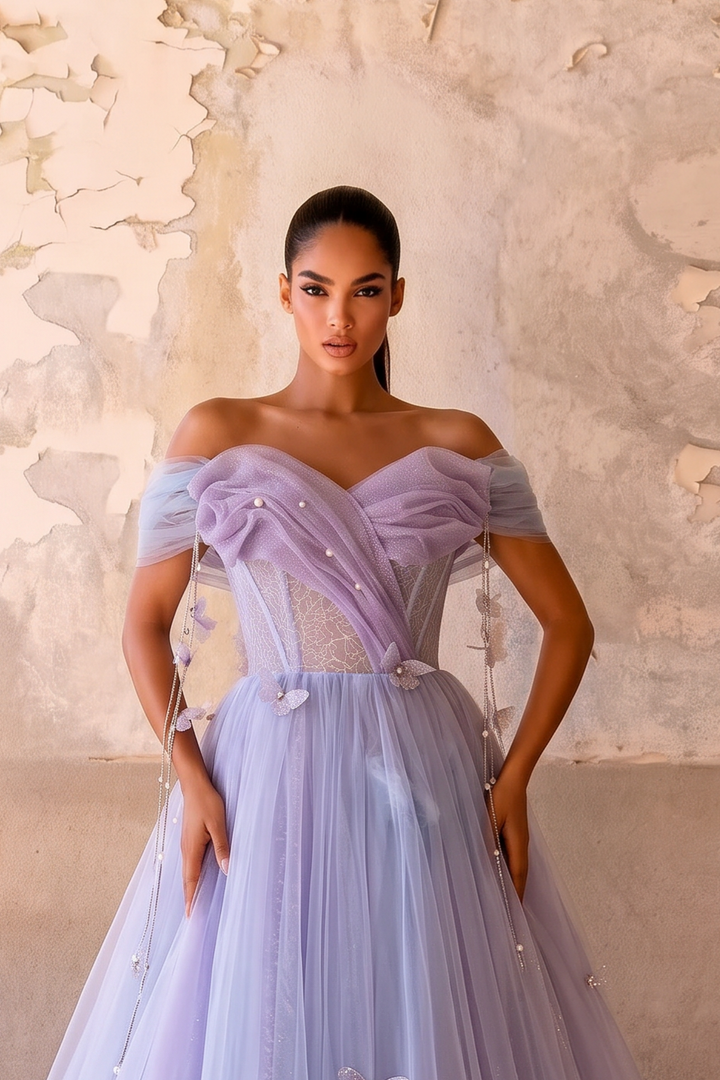 Purple Tulle Ball Gown Evening Dress - A-Line Wedding Gown with Sweetheart Neckline - Elegant Purple Evening Dress Plus Size