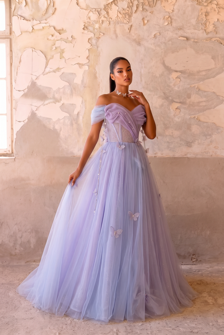 Purple Tulle Ball Gown Evening Dress - A-Line Wedding Gown with Sweetheart Neckline - Elegant Purple Evening Dress Plus Size