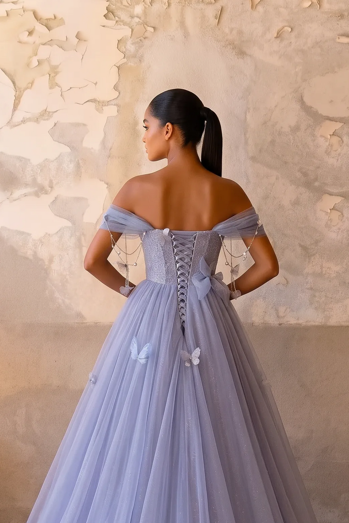 Purple Tulle Ball Gown Evening Dress - A-Line Wedding Gown with Sweetheart Neckline - Elegant Purple Evening Dress Plus Size