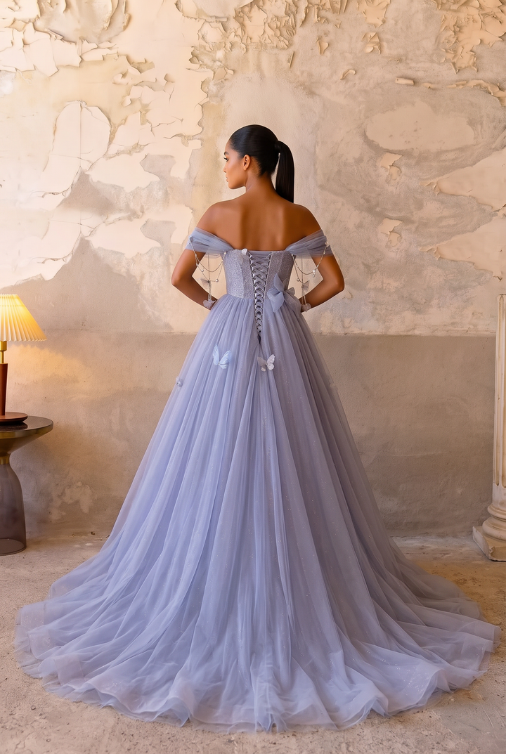 Purple Tulle Ball Gown Evening Dress - A-Line Wedding Gown with Sweetheart Neckline - Elegant Purple Evening Dress Plus Size
