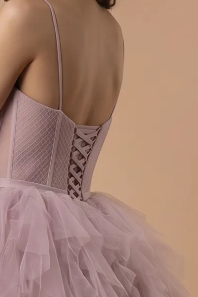 Purple Tulle Party Dress with Spaghetti Strap - Purple Corset Back Wedding Dress Plus Size