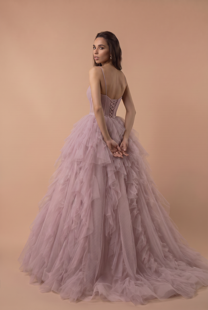 Purple Tulle Party Dress with Spaghetti Strap - Purple Corset Back Wedding Dress Plus Size