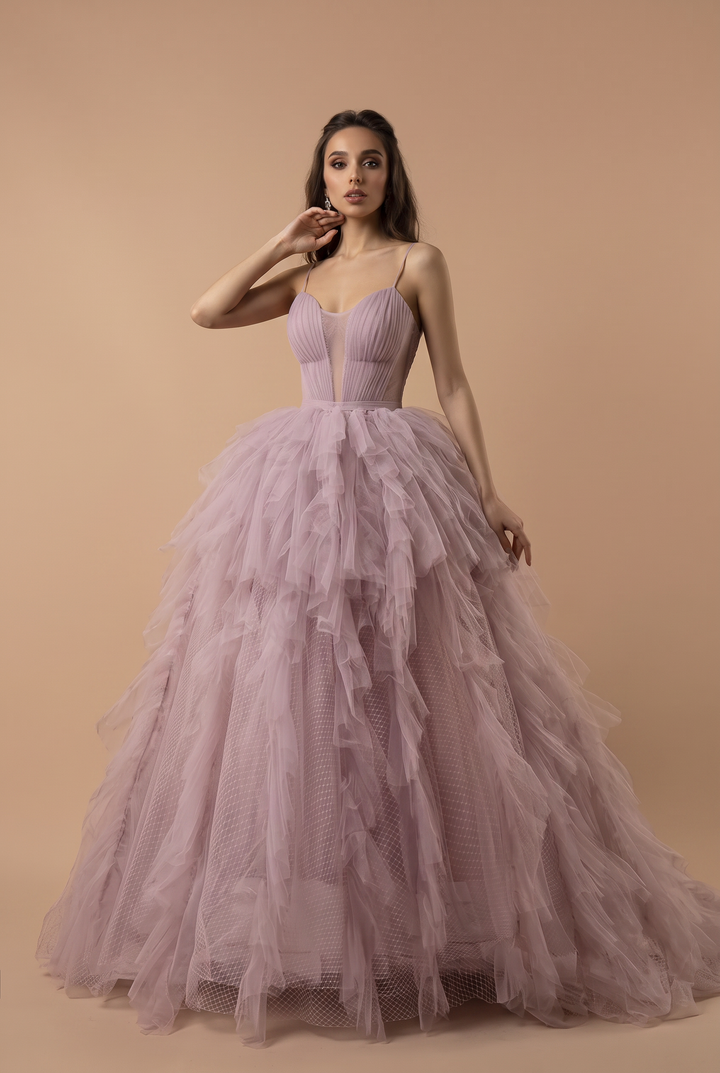 Purple Tulle Party Dress with Spaghetti Strap - Purple Corset Back Wedding Dress Plus Size