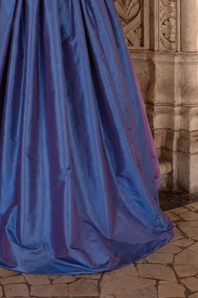 royal blue plus size wedding dress Royal Blue and Purple Rococo Ball Gown with Victorian Collar – Vintage Wedding Dress with Long Sleeves and Floral Embellishments Plus Size Size 18W /