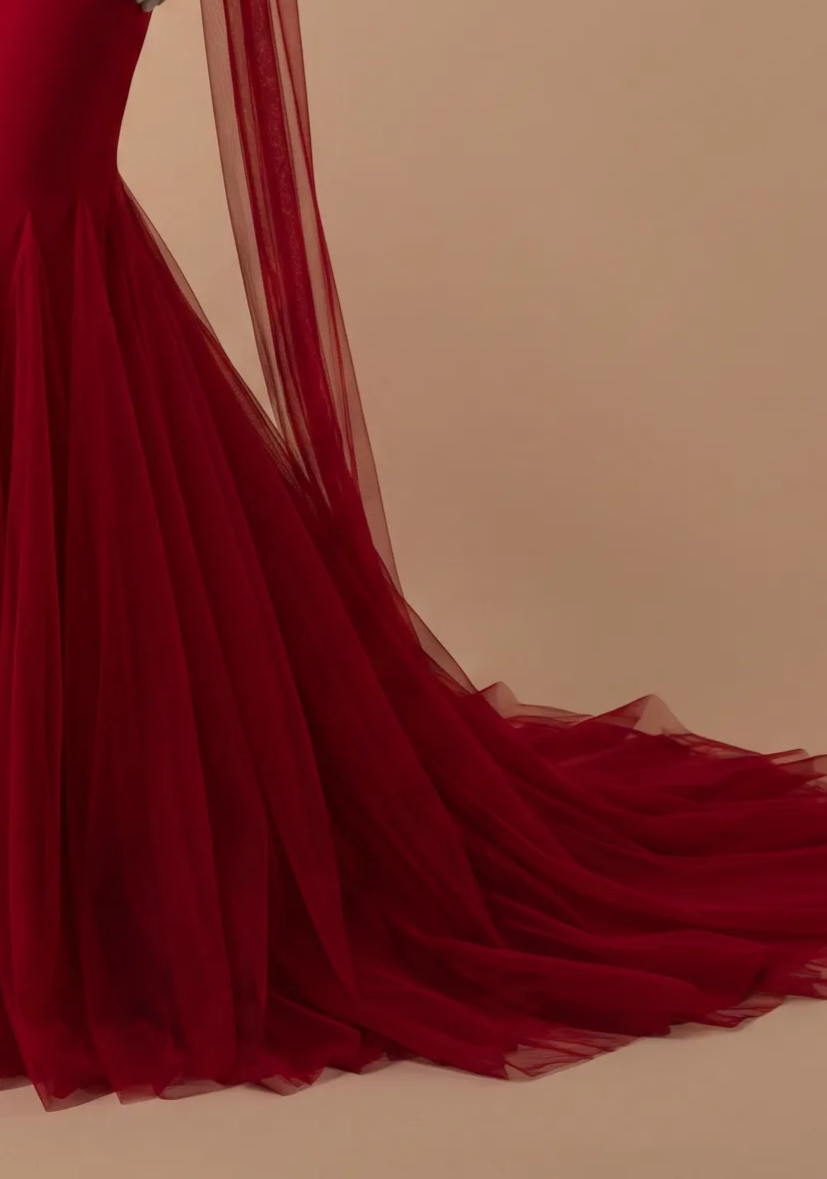 Red Mermaid Evening Dress with Strapless Sweetheart Neckline, Detachable Choker Scarf and Tulle Train – Luxury Formal Gown Plus Size