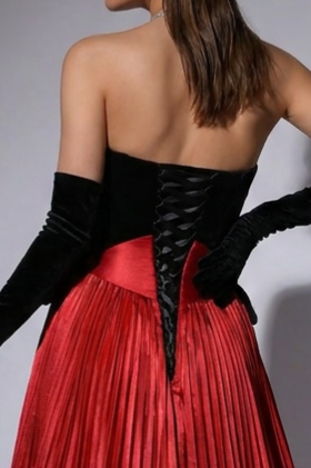 Red And Black Gothic Wedding Dress - V-line Velvet Gothic Corset Ball Gown Plus Size