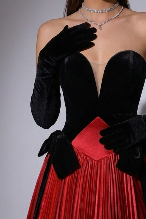 Red And Black Gothic Wedding Dress - V-line Velvet Gothic Corset Ball Gown Plus Size