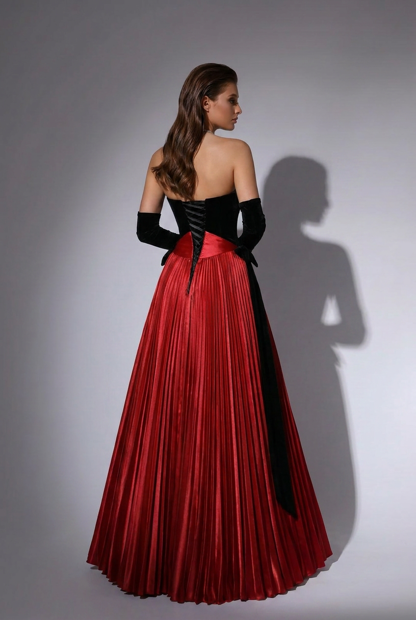 Red And Black Gothic Wedding Dress - V-line Velvet Gothic Corset Ball Gown Plus Size