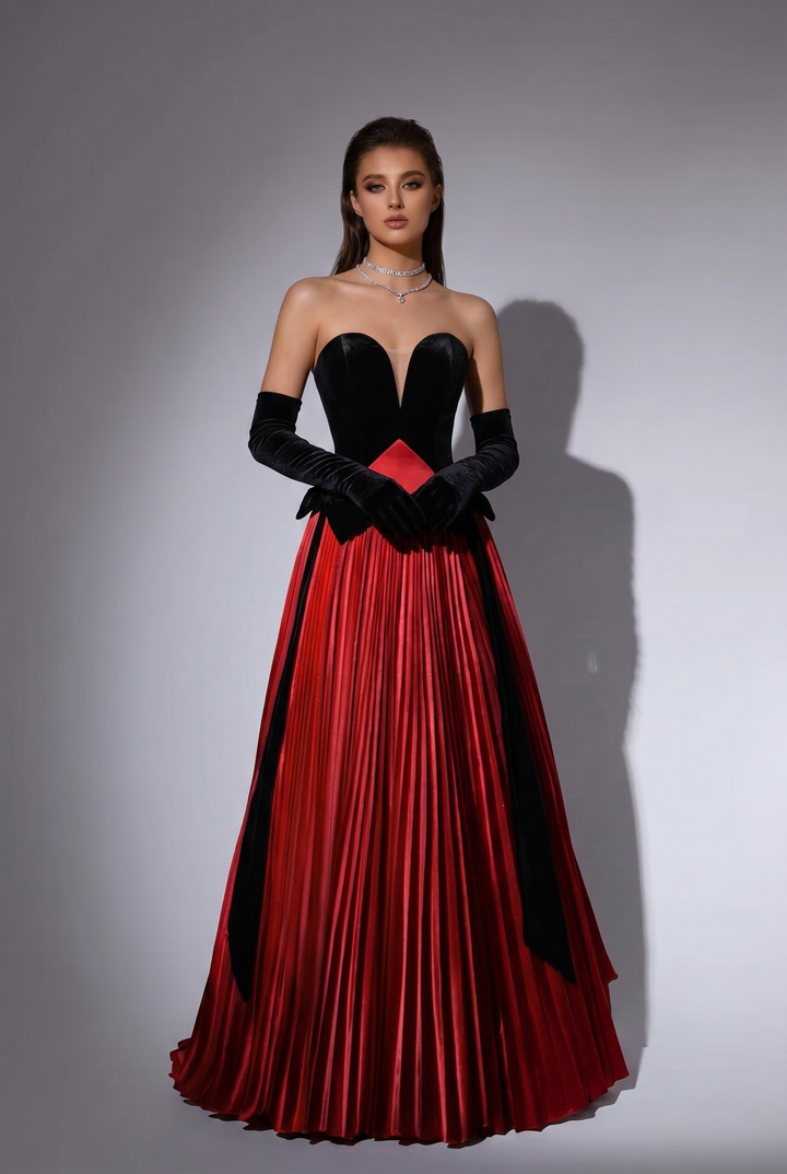 Red And Black Gothic Wedding Dress - V-line Velvet Gothic Corset Ball Gown Plus Size