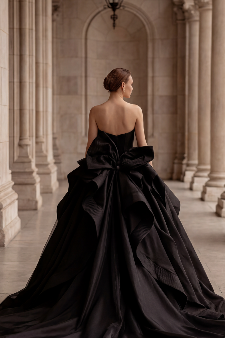 Regal Gothic Black Wedding Dress Ball Gown with Off-Shoulder Black and Red Floral Accents Plus Size