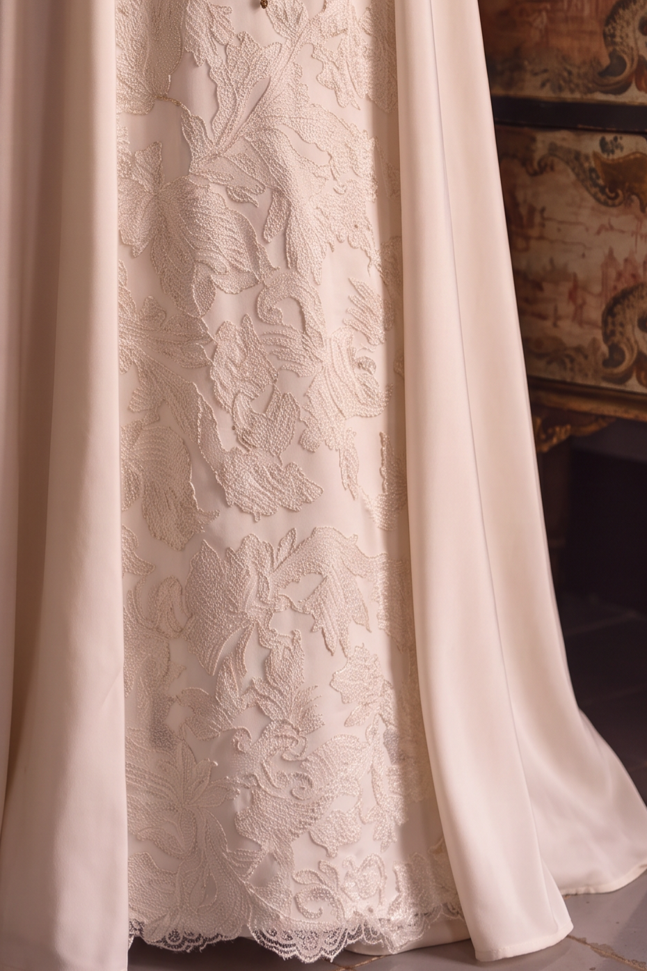 Regency Era Ivory Empire Waist Dress with Puff Sleeves and Gold Shawl Plus Size