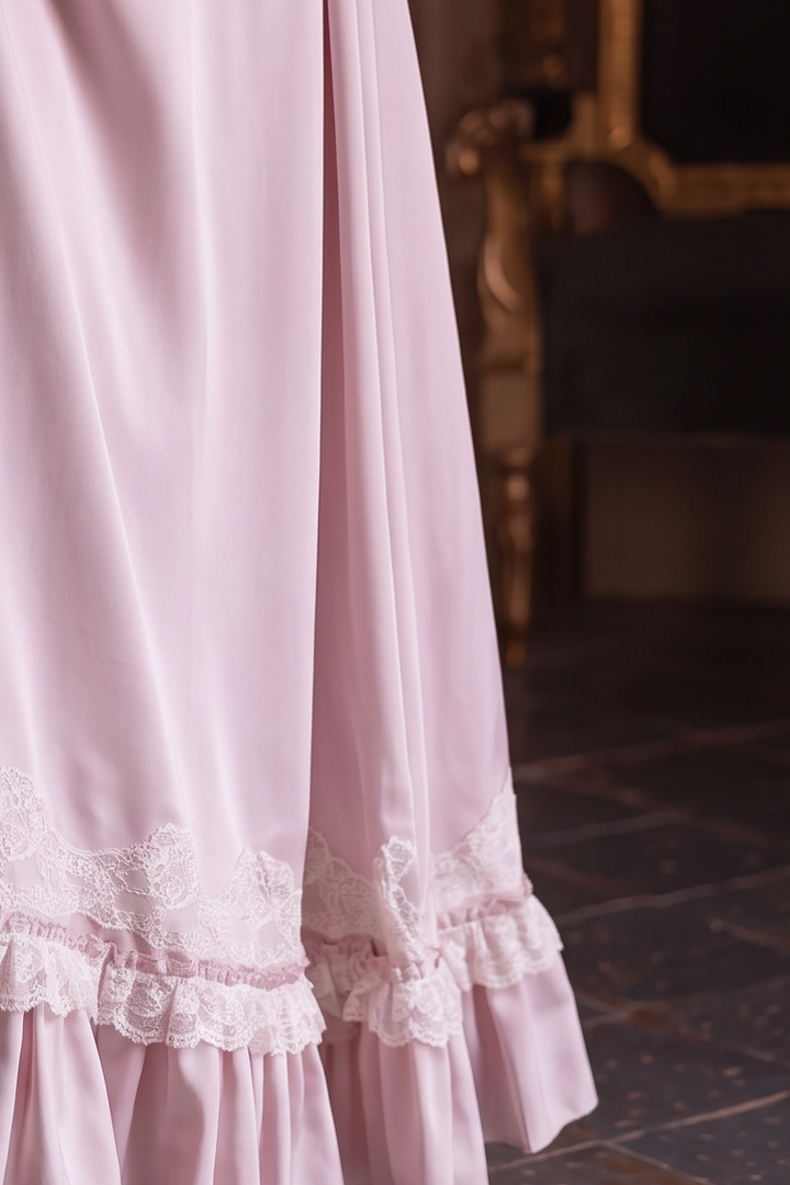 Regency Era Lavender Empire Waist Dress with Lace Trim, Pearl Details and Puff Sleeves Plus Size