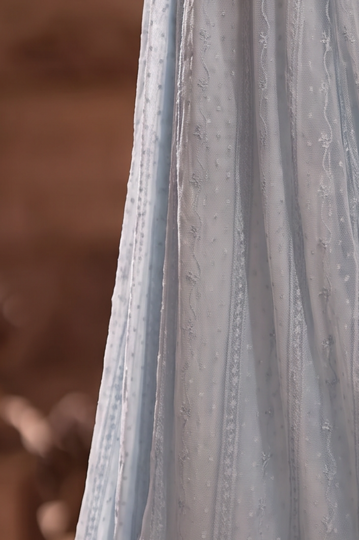 Regency Era Light Blue Empire Waist Gown with Lace Bow Detail – Bridgerton Inspired Vintage Dress Plus Size