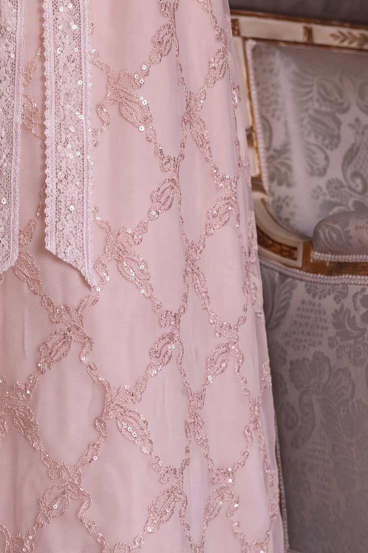 Regency Era Pink Empire Waist Dress with Lace Trim and Ribbon Details – Bridgerton Inspired Vintage Gown Plus Size