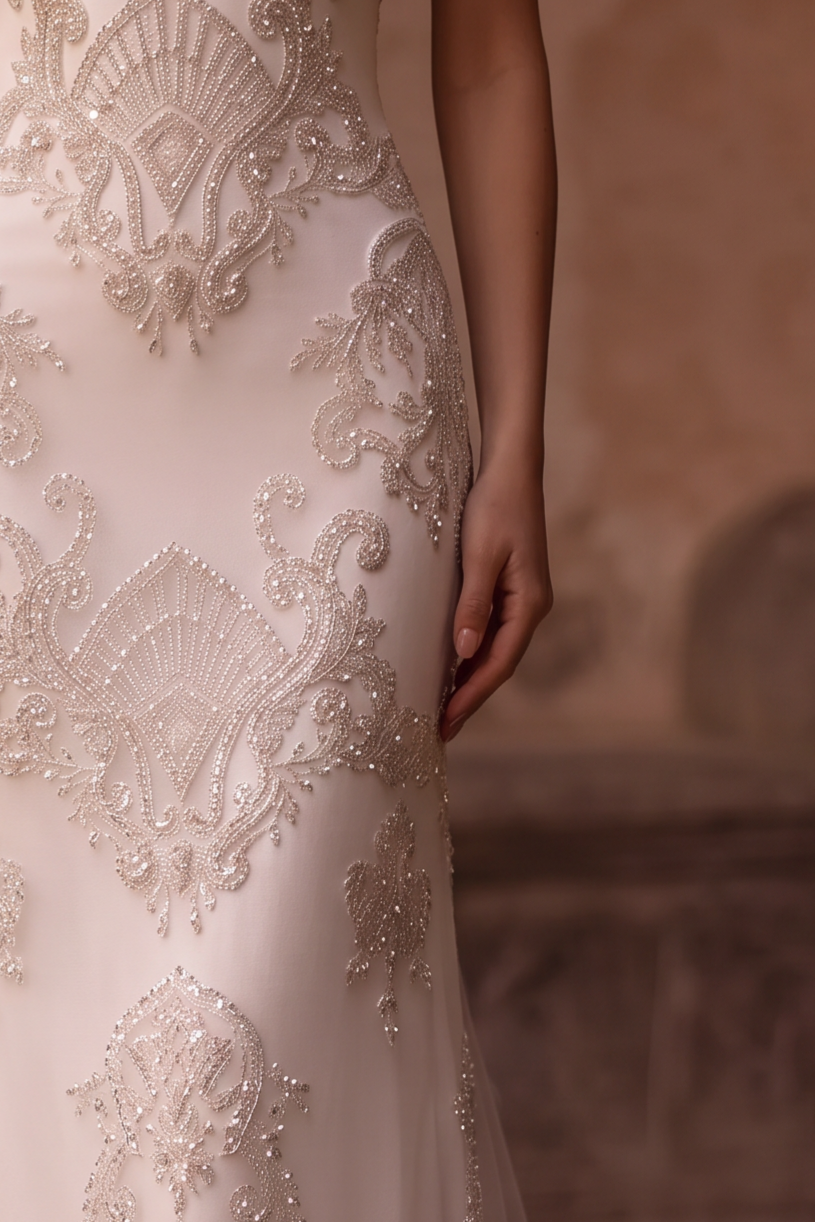 Regency Era Wedding Dress White Empire Waist Gown with Square Neckline, Puff Sleeves and Embroidered Sequins Plus Size