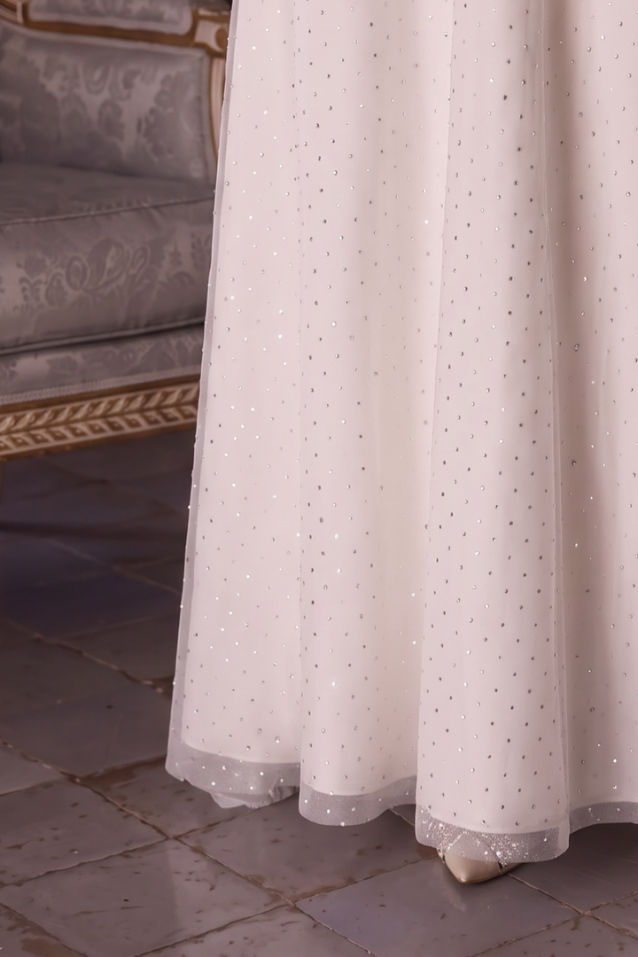 Regency Era White Empire Waist Dress with Lace Flutter Sleeves and Draped Bodice Plus Size