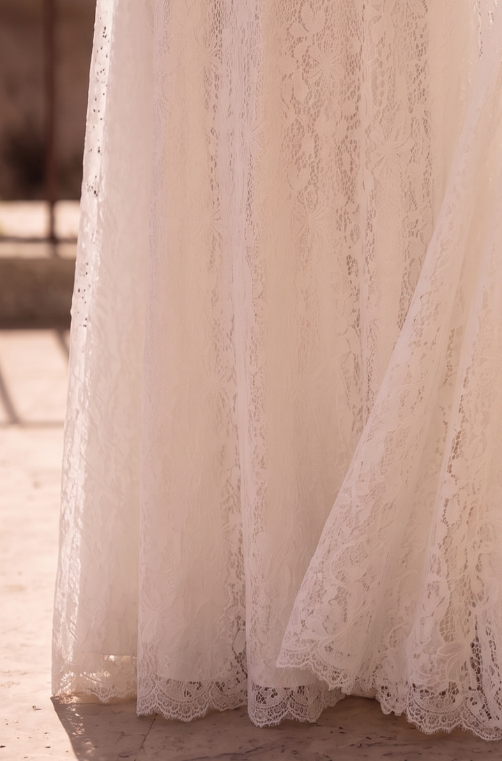 Regency Era White Lace Dress with High Neck, Ruffled Collar, Long Sleeves and Empire Waist Plus Size
