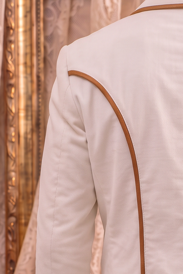 Regency Ivory White Men's Suit – Victorian Equestrian Tailoring with Gold Trim & Double-Breasted Jacket Plus Size