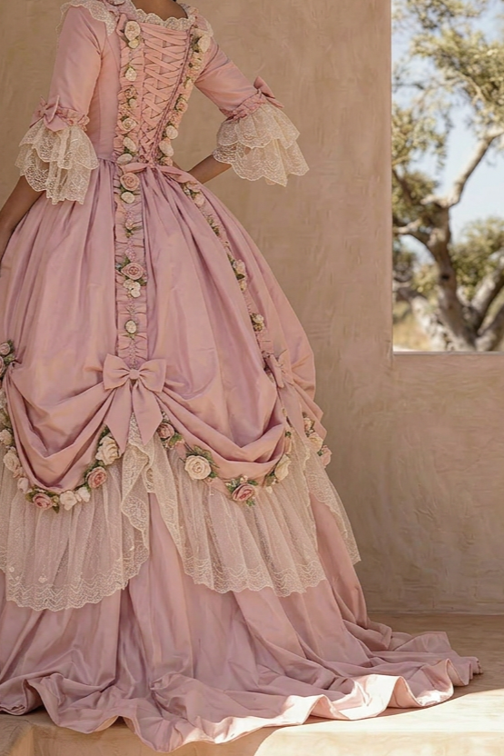 Rose de Versailles – Pink Rococo Ball Gown Marie Antoinette Dress Floral Baroque Fairy Princess Gown Plus Size