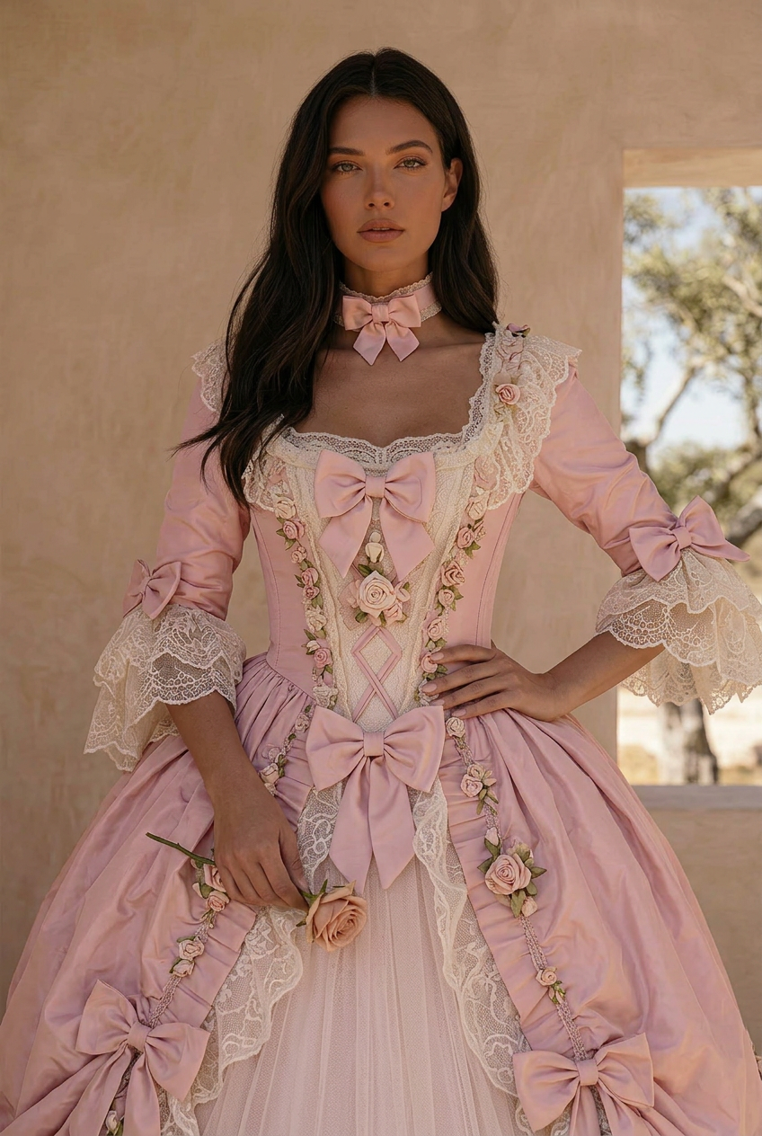 Rose de Versailles – Pink Rococo Ball Gown Marie Antoinette Dress Floral Baroque Fairy Princess Gown Plus Size