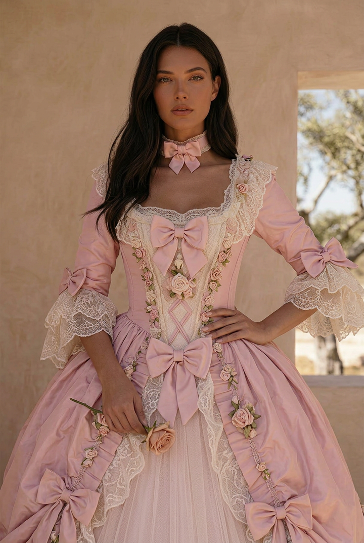 Rose de Versailles – Pink Rococo Ball Gown Marie Antoinette Dress Floral Baroque Fairy Princess Gown Plus Size